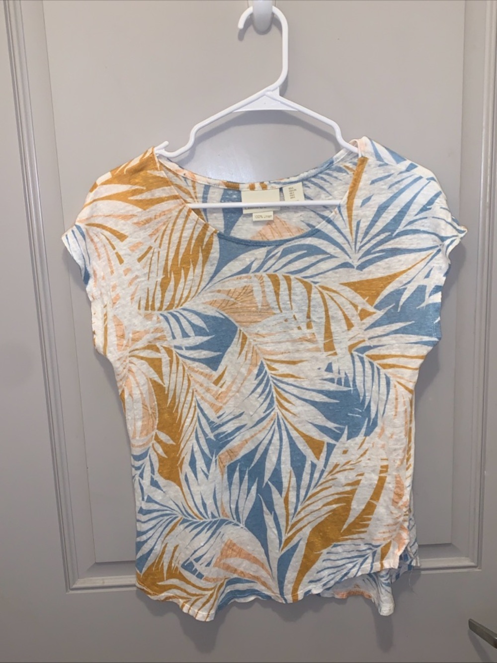Tahari Women’s 100%Linen Tropical Tshirt Size L Resortwear Cruise